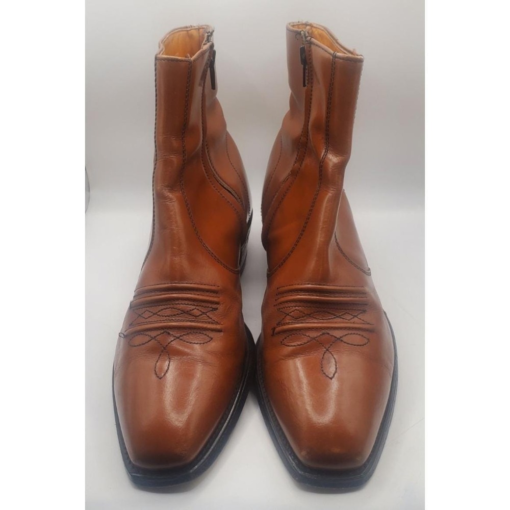 Vintage Roebucks Brown Leather Ankle Boots Men's Size 10D Side Zip 87621 Genuine